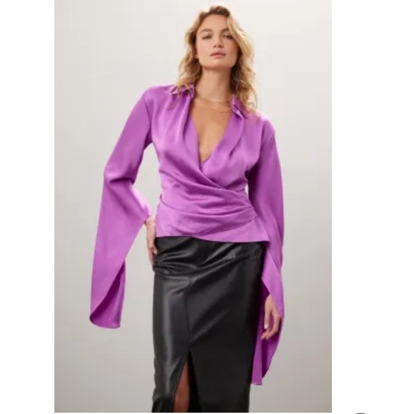 Simkhai Paradisa Wrap Top Purple Draped Surplice Blouse - Picture 2 of 16